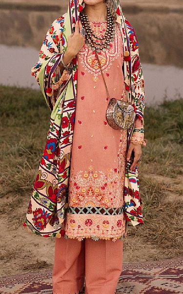 Seroli Peach Karandi Suit | Pakistani Winter Dresses- Image 1