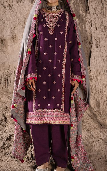 Egg Plant Khaddar Suit | Seroli Pakistani Winter Dresses