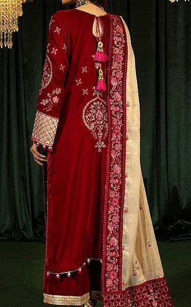 Shaista Scarlet Velvet Suit | Pakistani Winter Dresses in USA- Image 2