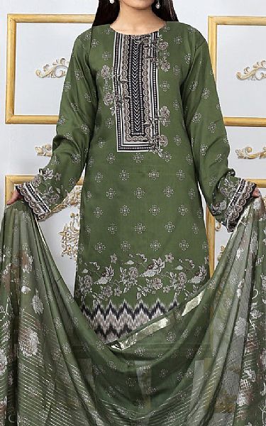 Shaista Rifle Green Viscose Suit | Pakistani Winter Dresses- Image 1