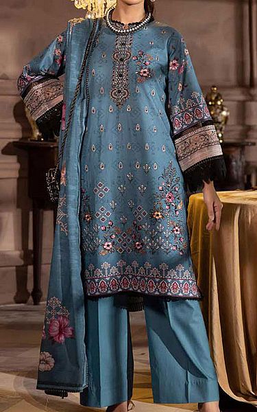 Shaista Denim Blue Khaddar Suit | Pakistani Winter Dresses in USA- Image 1
