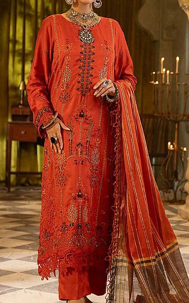 Shaista Bright Orange Viscose Suit | Pakistani Winter Dresses in USA- Image 1