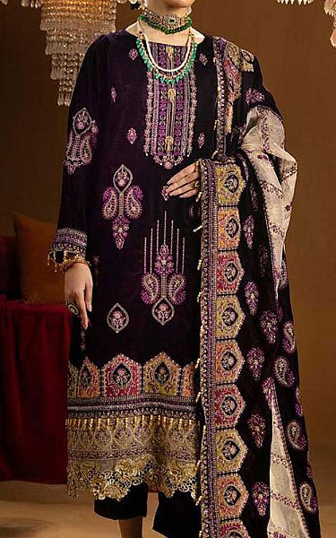 Shaista Indigo Velvet Suit | Pakistani Winter Dresses in USA- Image 1