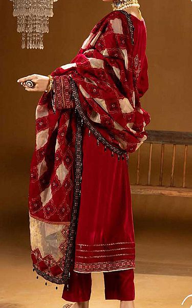 Shaista Red Velvet Suit | Pakistani Winter Dresses in USA- Image 2