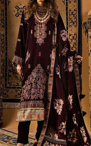 Shaista Burgundy Velvet Suit | Pakistani Winter Dresses in USA- Image 1
