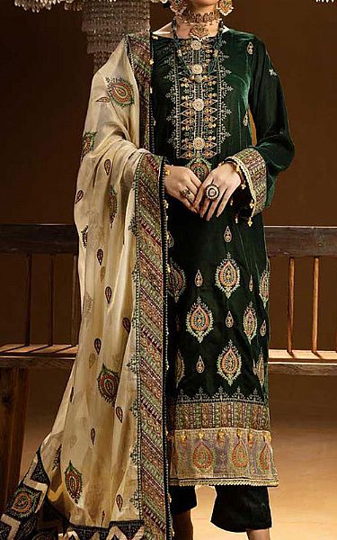Shaista Green Khaddar Suit | Pakistani Winter Dresses in USA- Image 1