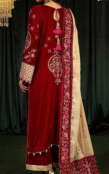 Shaista Red Velvet Suit | Pakistani Winter Dresses in USA- Image 2