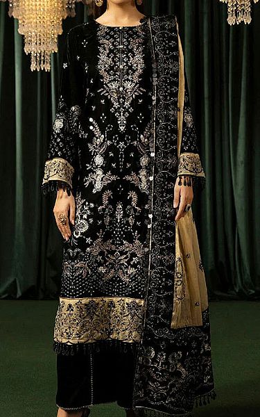 Shaista Black Velvet Suit | Pakistani Winter Dresses in USA- Image 1