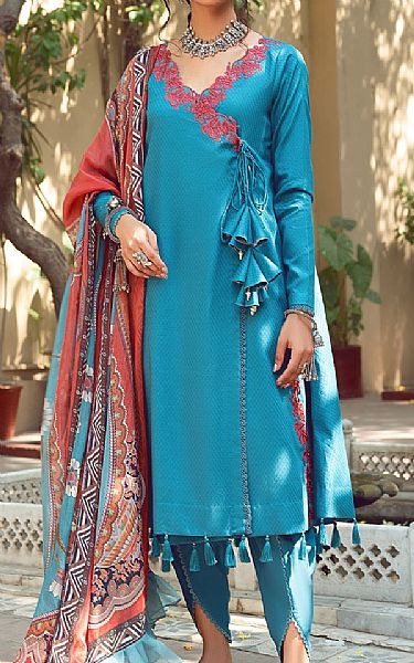 Shiza Hassan Turquoise Lawn Suit | Pakistani Dresses in USA- Image 1