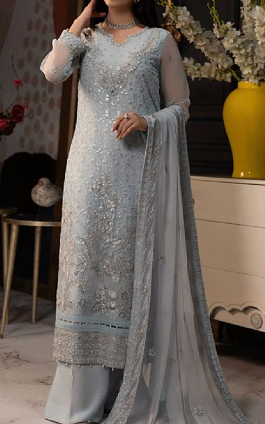 Sifa Grey Chiffon Suit | Pakistani Embroidered Chiffon Dresses USA- Image 1