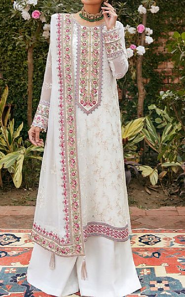 Sifa White Crinkle Chiffon Suit | Pakistani Embroidered Chiffon Dresses- Image 1