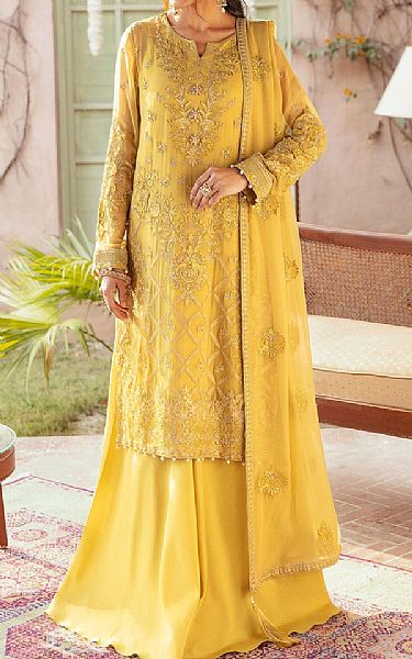 Sifa Golden Yellow Chiffon Suit | Pakistani Embroidered Chiffon Dresses- Image 1
