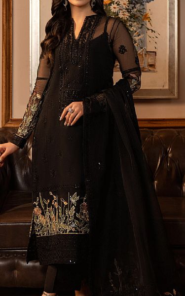 Sifa Black Chiffon Suit | Pakistani Embroidered Chiffon Dresses- Image 1