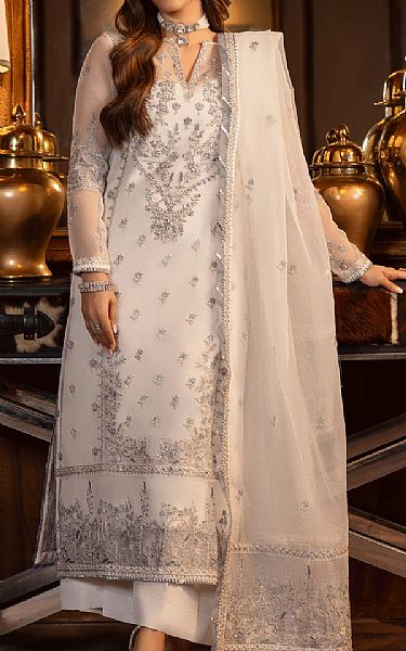 Sifa White Organza Suit | Pakistani Embroidered Chiffon Dresses- Image 1