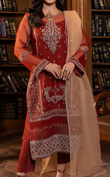 Sifa Falu Red Chiffon Suit | Pakistani Embroidered Chiffon Dresses- Image 1