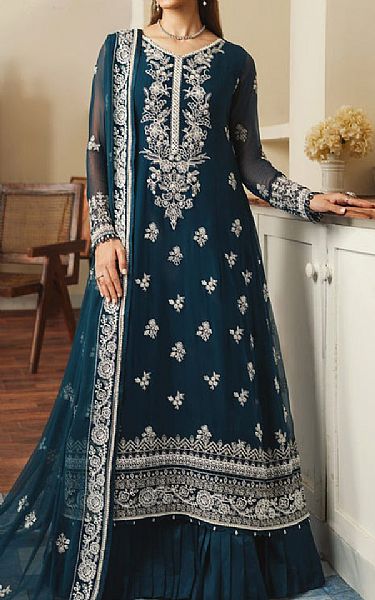 Sifa Venice Blue Chiffon Suit | Pakistani Embroidered Chiffon Dresses USA