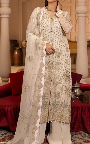 Sifa Off White Chiffon Suit | Pakistani Embroidered Chiffon Dresses USA- Image 1