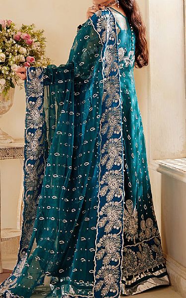 Sifa Teal Net Suit | Pakistani Embroidered Chiffon Dresses- Image 2