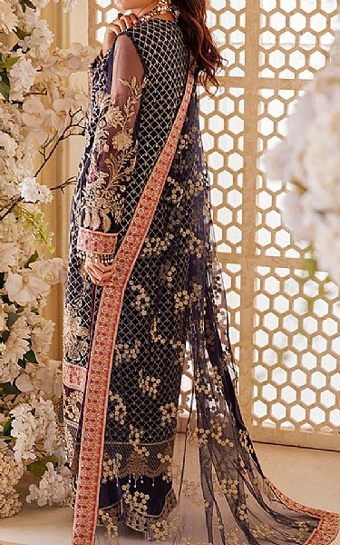 Sifa Navy Blue Net Suit | Pakistani Embroidered Chiffon Dresses- Image 2