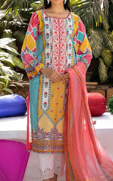Sifona Turquoise/Mustard Lawn Suit | Pakistani Dresses in USA- Image 1