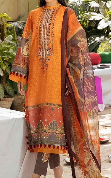Sifona Safety Orange Lawn Suit | Pakistani Dresses in USA- Image 1