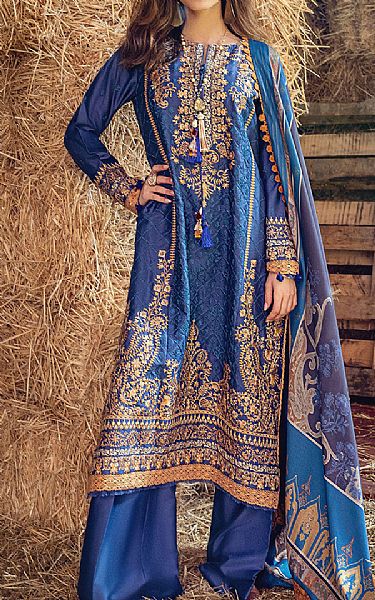 Sobia Nazir Royal Blue Cotton Suit | Pakistani Winter Dresses- Image 1