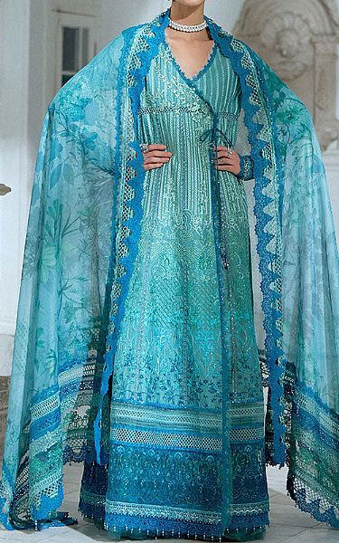 Sobia Nazir Turquoise Lawn Suit | Pakistani Lawn Dress in USA- Image 1