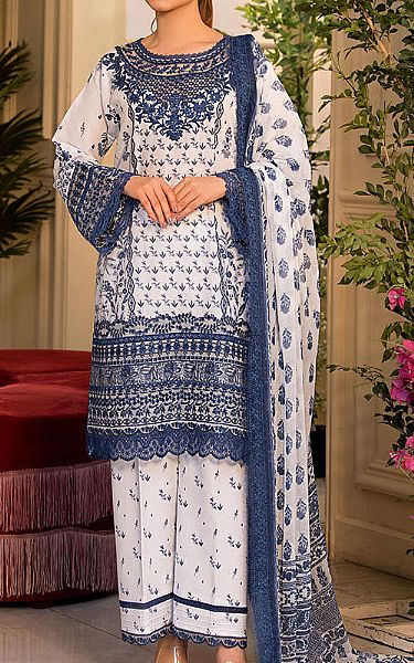 Sobia Nazir White/Blue Lawn Suit | Pakistani Lawn Dress in USA- Image 1