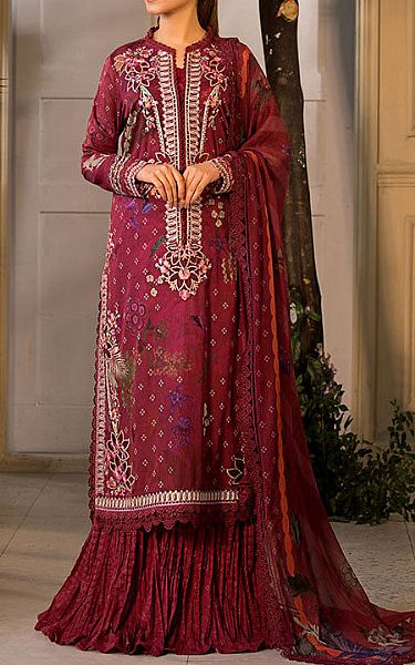 Sobia Nazir Wine Red Lawn Suit | Pakistani Lawn Dress in USA- Image 1