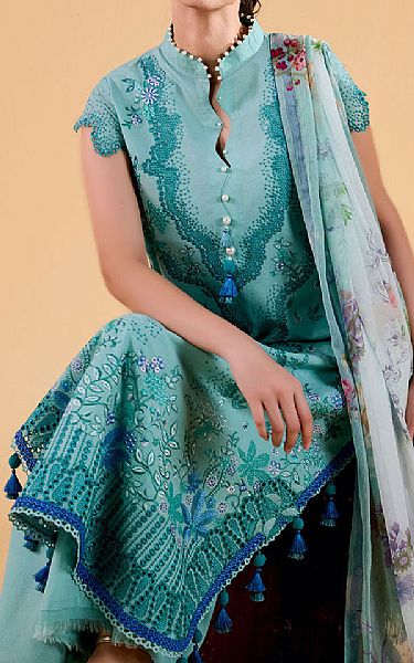 Sobia Nazir Light Turquoise Lawn Suit | Pakistani Lawn Dress in USA- Image 2