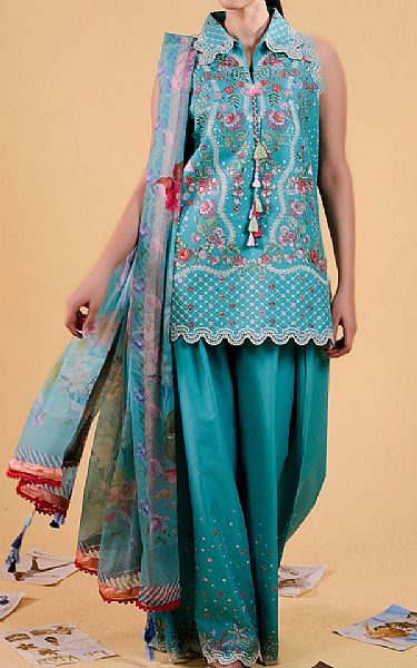 Sobia Nazir Sea Green Lawn Suit | Pakistani Lawn Dress in USA- Image 1