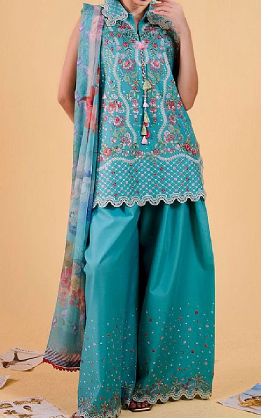 Sobia Nazir Sea Green Lawn Suit | Pakistani Lawn Dress in USA- Image 2
