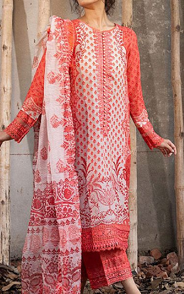 Sobia Nazir Off White/Pale Red Karandi Suit | Pakistani Winter Dresses in USA- Image 1