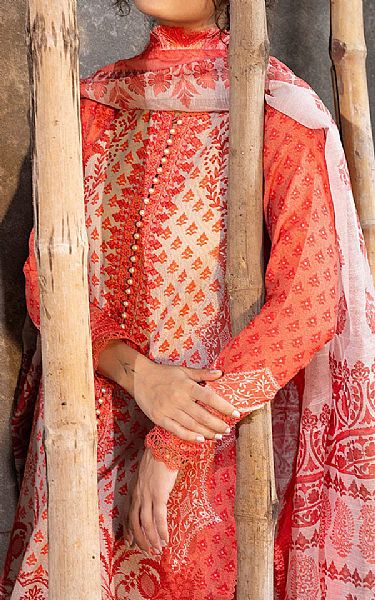 Sobia Nazir Off White/Pale Red Karandi Suit | Pakistani Winter Dresses in USA- Image 2