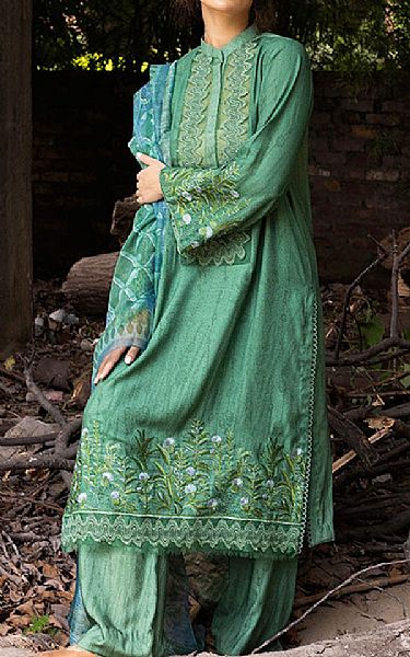Sobia Nazir Viridian Green Karandi Suit | Pakistani Winter Dresses in USA- Image 1