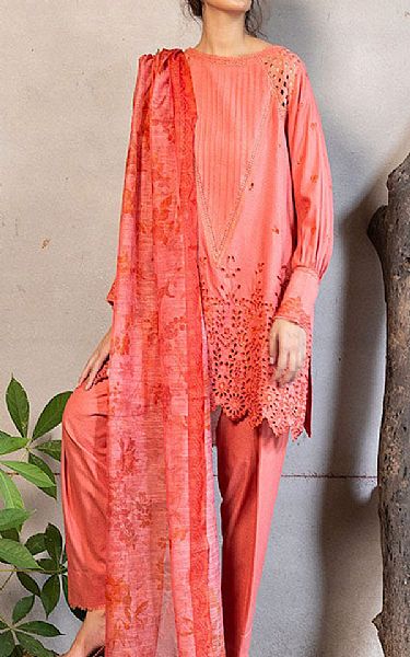 Sobia Nazir Light Salmon Pink Karandi Suit | Pakistani Winter Dresses in USA- Image 1