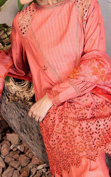 Sobia Nazir Light Salmon Pink Karandi Suit | Pakistani Winter Dresses in USA- Image 2