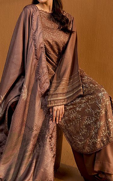 Sobia Nazir Clay Brown Herringbone Suit | Pakistani Winter Dresses in USA- Image 2