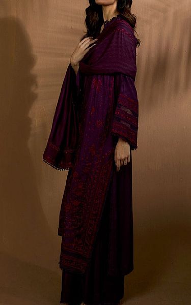 Sobia Nazir Eggplant Herringbone Suit | Pakistani Winter Dresses in USA- Image 2