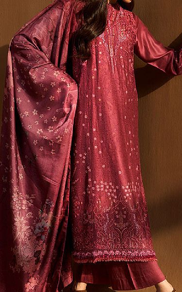 Sobia Nazir Light Carmine Pink Herringbone Suit | Pakistani Winter Dresses in USA- Image 2
