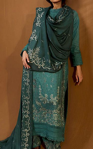 Sobia Nazir Teal Khaddar Suit | Pakistani Winter Dresses in USA- Image 2