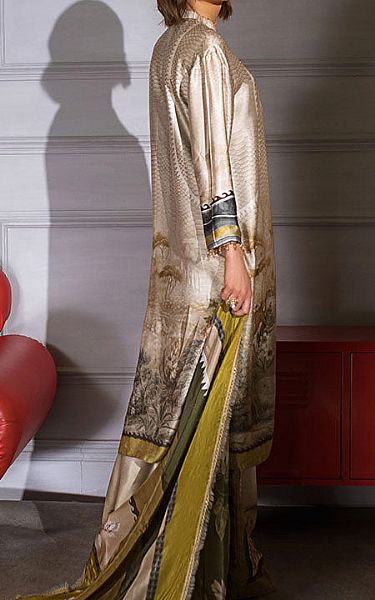 Sobia Nazir Ivory/Olive Silk Suit | Pakistani Embroidered Chiffon Dresses- Image 2