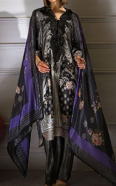 Sobia Nazir Black Silk Suit | Pakistani Embroidered Chiffon Dresses- Image 1