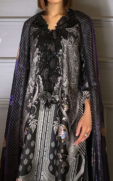 Sobia Nazir Black Silk Suit | Pakistani Embroidered Chiffon Dresses- Image 2