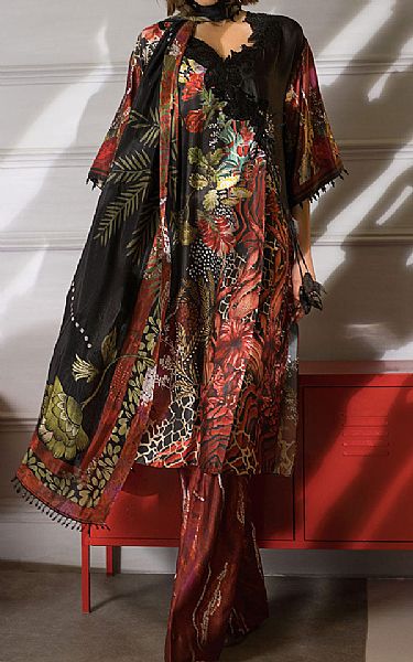 Sobia Nazir Maroon/Black Silk Suit | Pakistani Embroidered Chiffon Dresses- Image 1