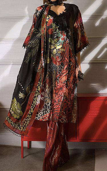 Sobia Nazir Maroon/Black Silk Suit | Pakistani Embroidered Chiffon Dresses USA- Image 1