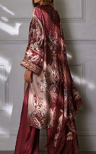 Sobia Nazir Wine Silk Suit | Pakistani Embroidered Chiffon Dresses- Image 2
