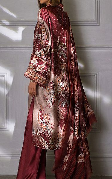 Sobia Nazir Wine Silk Suit | Pakistani Embroidered Chiffon Dresses USA- Image 2