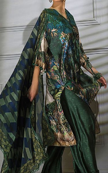 Sobia Nazir Green Silk Suit | Pakistani Embroidered Chiffon Dresses- Image 2