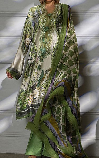 Sobia Nazir Green Silk Suit | Pakistani Embroidered Chiffon Dresses- Image 1